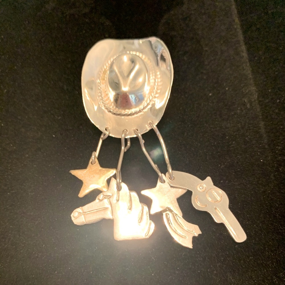 Vintage Sterling Silver Cowgirl Charm Pin Or Brooch